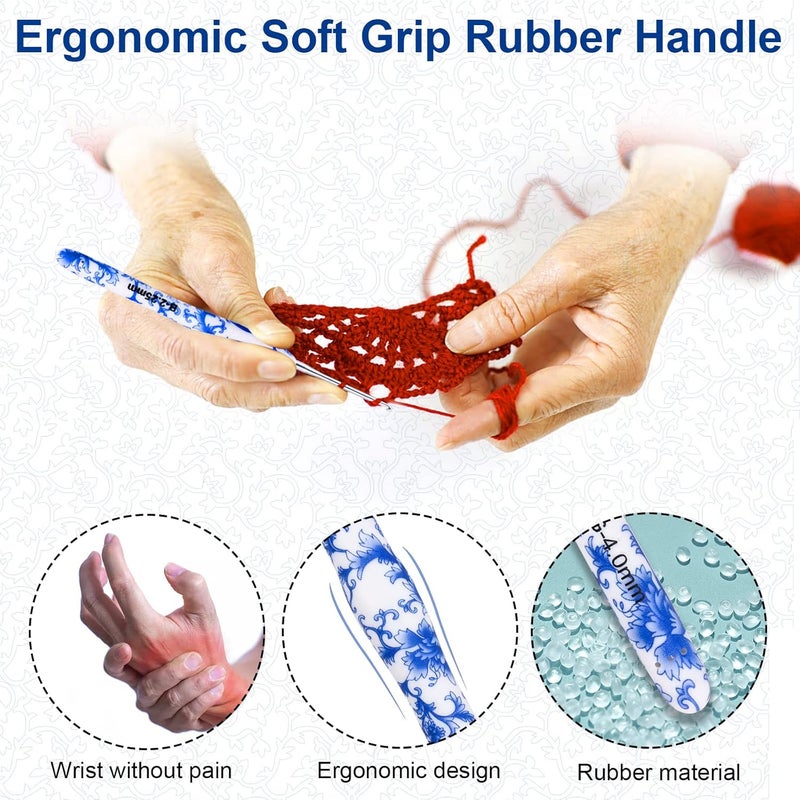 BCMRUN Crochet Hooks Set with Case 14 Size Blue and White Porcelain Pattern for Arthritis Hands, 2.25mm(B)-10mm(N) Crochet Needles for Beginners, Mothers Day Gift, Crochet Lovers (Azure) - Image 5